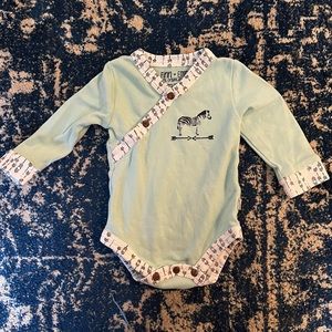 Finn + Emma Blue and White 100% Cotton Wrap Long Sleeve Bodysuit- Size 3-6m